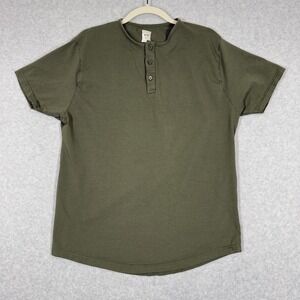 WYR Shirt Mens Large Henley Button Short Sleeve Stretch Green Tee Closet‎ Staple